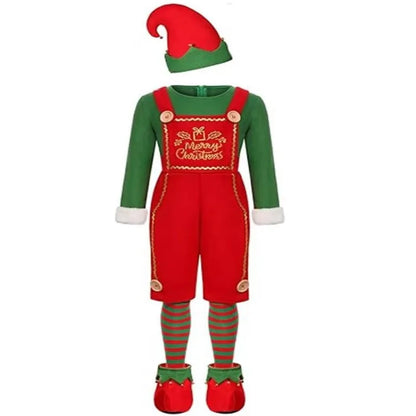 Funny Adult Santa Claus Cosplay Costume Boys Girls Green Christmas Elf Clothes Family Outfit New Year Christmas Dress Set