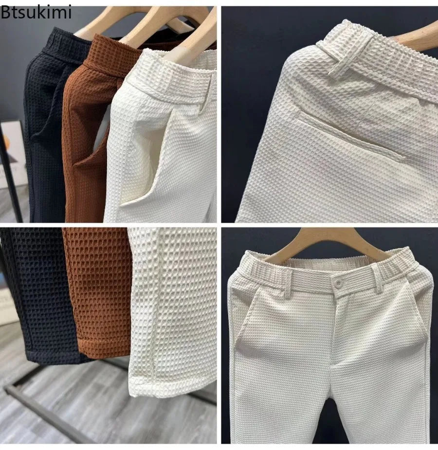 2026 High-grade Men's Solid Suit Pants Spring Summer Korean Style Pocket Straight Nine Split Pants Male Business Casual Trousers