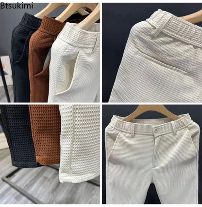 2026 High-grade Men's Solid Suit Pants Spring Summer Korean Style Pocket Straight Nine Split Pants Male Business Casual Trousers