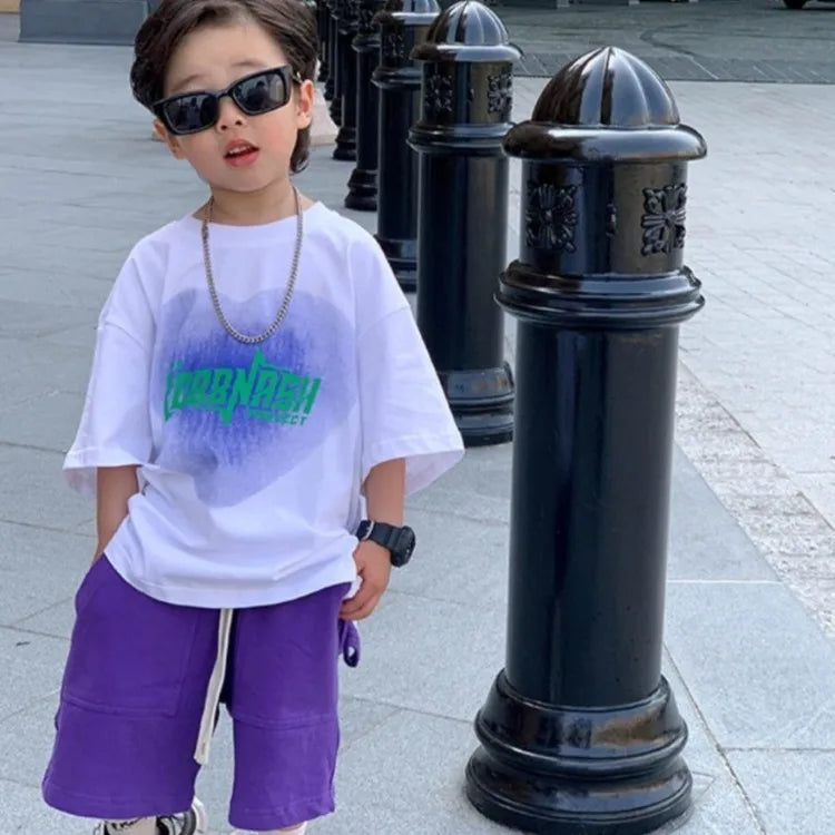Cotton Heart Print Boys Short Sleeve T-Shirt Summer Toddler Loose Fit Baby Handsome 3-6 Years Top