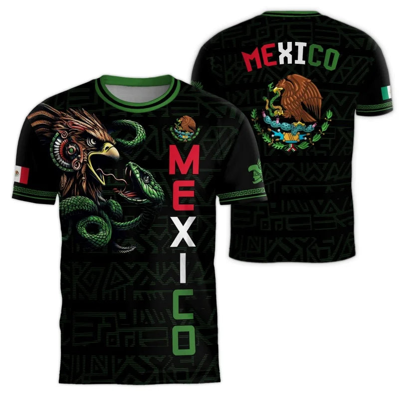 Mexico Aztec T-Shirt Men Women Mexican Eagle Emblem Graphic Tee Football sportswear, outdoor casual fashionable streetwear
