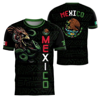 Mexico Aztec T-Shirt Men Women Mexican Eagle Emblem Graphic Tee Football sportswear, outdoor casual fashionable streetwear