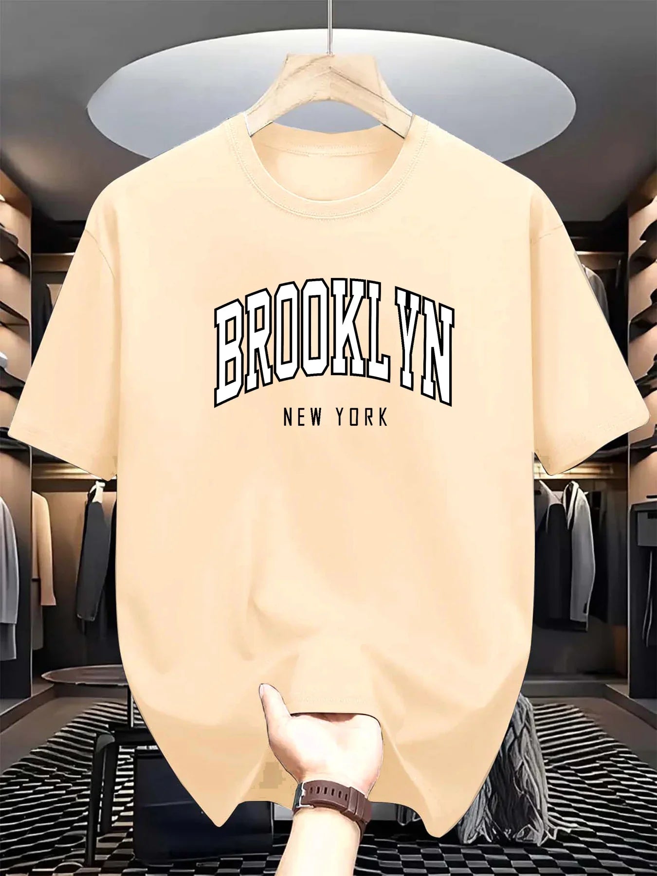 Men's summer 100% cotton fashionable casual loose Brooklyn New York printed sports round neck short sleeved T-shirt top