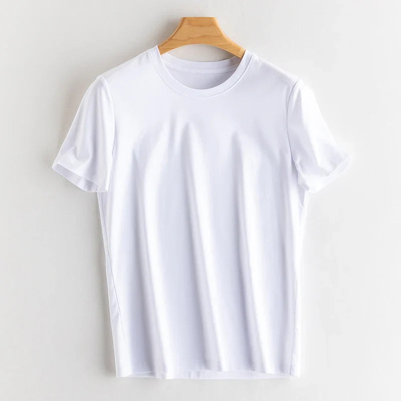 6% Real Silk Cotton Modal Women's T-shirt 2026 Summer Tees Short Sleeve Solid Tee Shirts V-neck Casual Woman Basic T shirt Tops