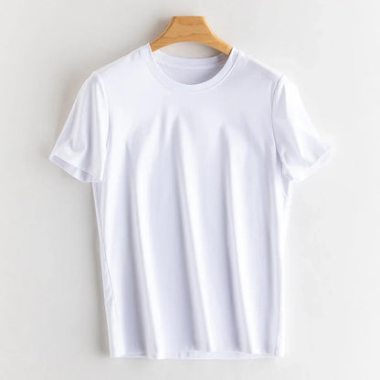 6% Real Silk Cotton Modal Women's T-shirt 2026 Summer Tees Short Sleeve Solid Tee Shirts V-neck Casual Woman Basic T shirt Tops