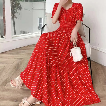 Summer New Cotton Silk Floral Print Maxi Dr ort Sve Beachwear High Waist Young Women's Large Skirt Swing Dr