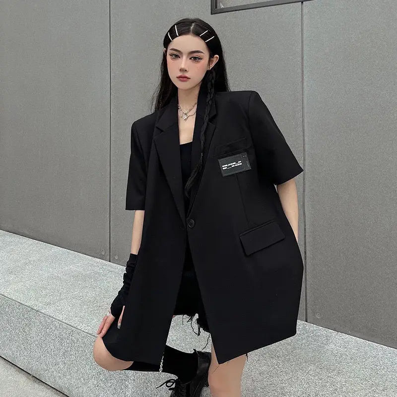 Streetwear Loose Women Blazer Summer Fashion New Thin Short Sleeve Button Down Jacket Woman
