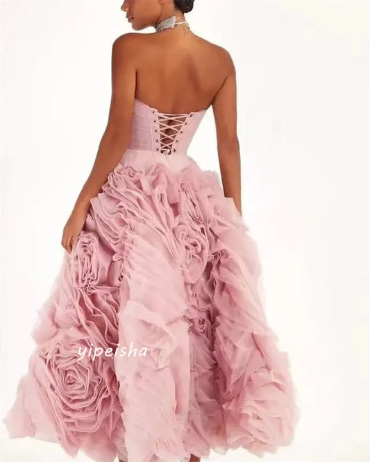 Customized Jiayigong Jersey Flower Clubbing A-line Strapless Bespoke Occasion Gown Midi Dresses