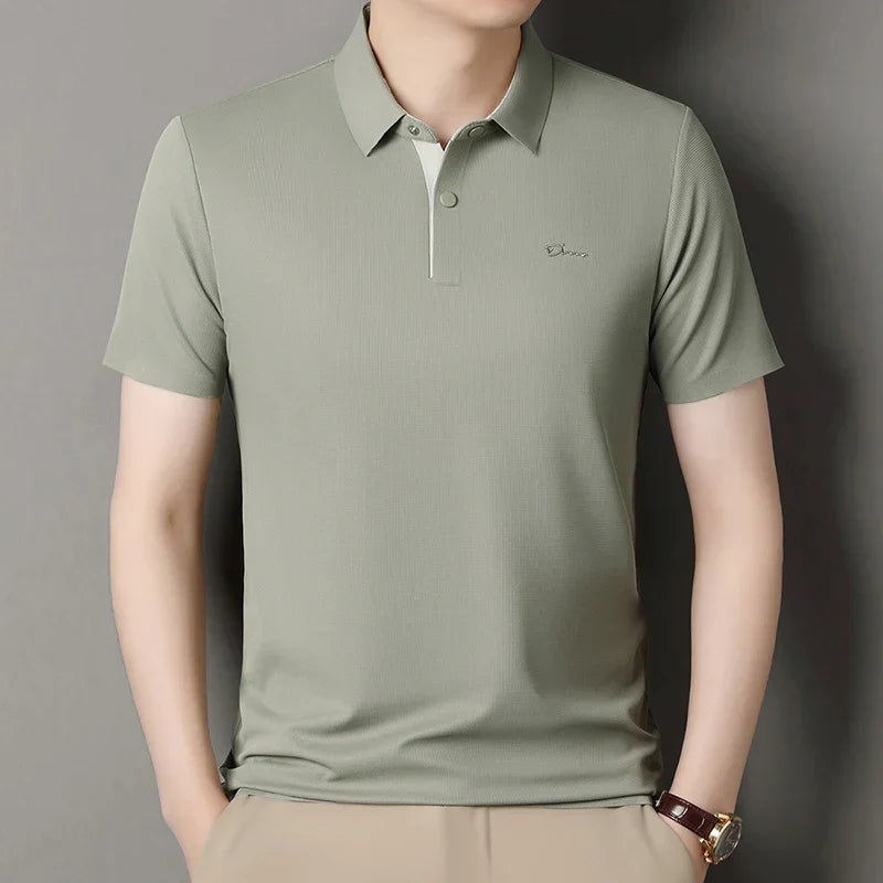 2025 High-end Brand Men's Short Sleeved Polo Shirt Summer Fashion D-letter Casual Business Ice Silk Cool T-shirt