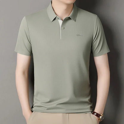 2025 High-end Brand Men's Short Sleeved Polo Shirt Summer Fashion D-letter Casual Business Ice Silk Cool T-shirt
