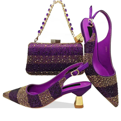 2024 Hot Selling INS Pointed-Toe Luxury Style High Heels Sandal With Bag Set in Gold Color For Wedding Party Women