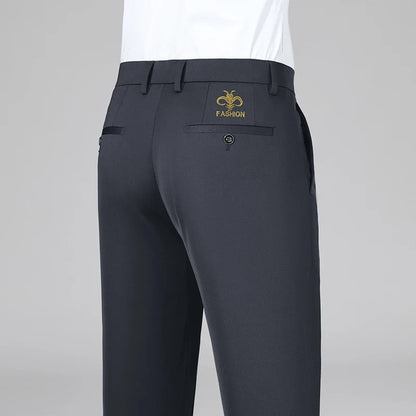 Men's Stretch Pants with Embroidery Casual Suit Pants Wrinkle Resistant Dress Pants