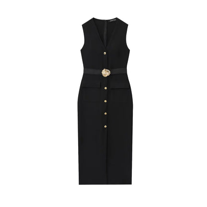 Black Elegant Party Midi Dresses 2026 Women's Summer Sleeveless Long Dresses Fashion Casual Vintage Evening Party Dress  ﻿