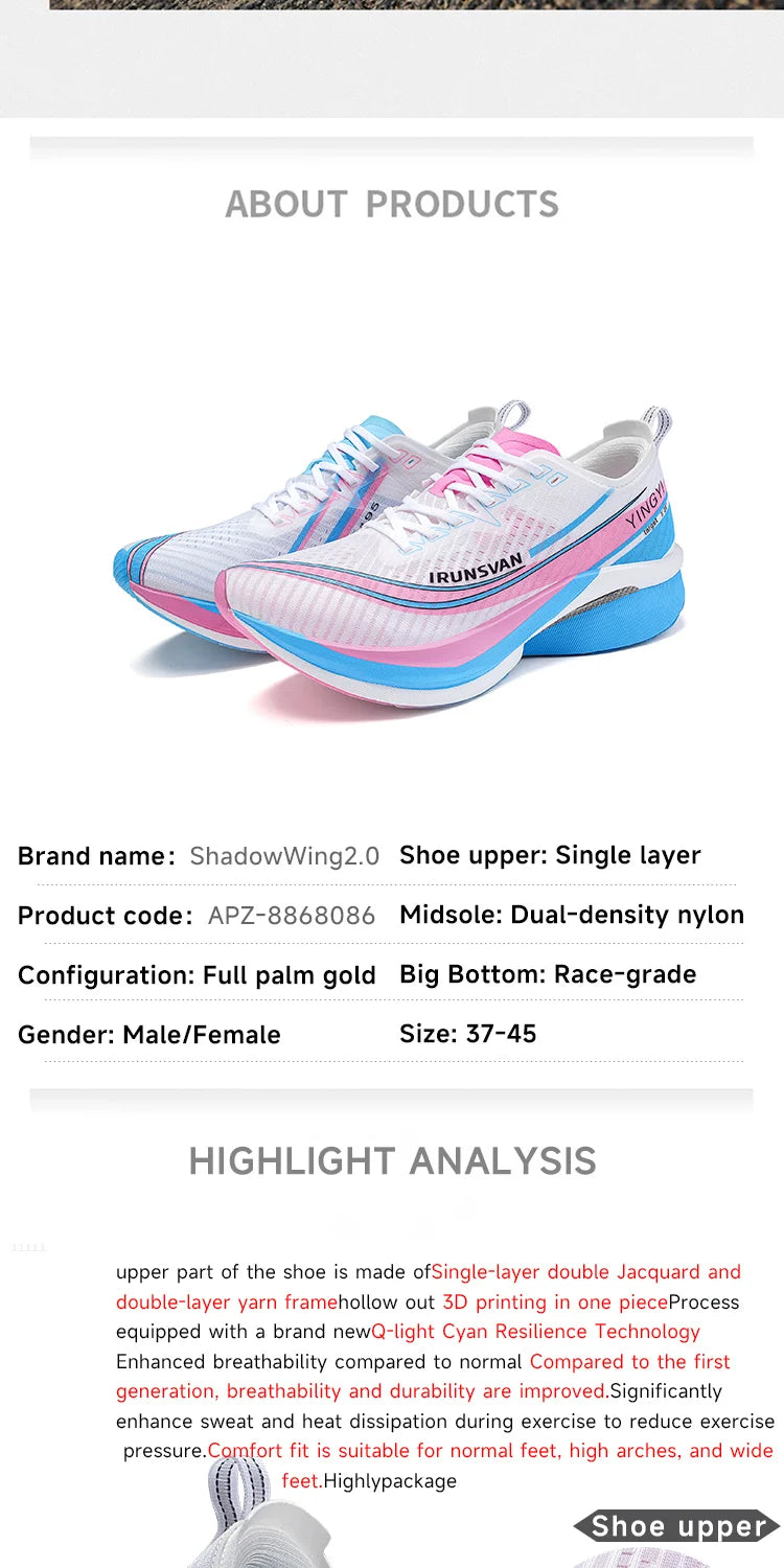 Shadow Wing 2.0 Carbon Plate Professional Marathon Running Shoes Men Lightweight Cushioning Training Outdoor Sneakers