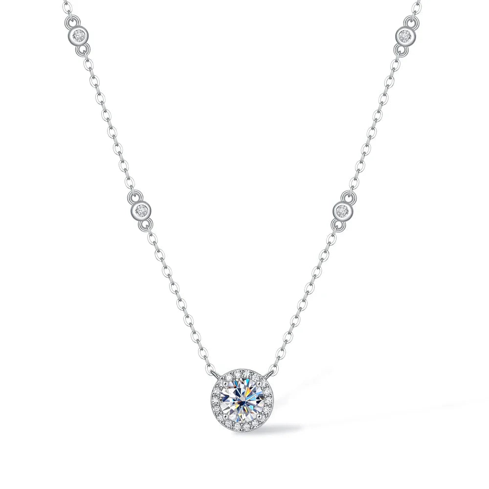 1CT GRA Certified Moissanite Necklace for Women Lab Created Diamond 925 Silver Pendants 18k Gold Plated Jewelry