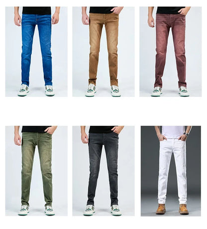 2025 Autumn Men's White Slim Fit Straight Jeans Casual Stretch Denim Pants Comfortable Fashion Streetwear Male Brand Clothing