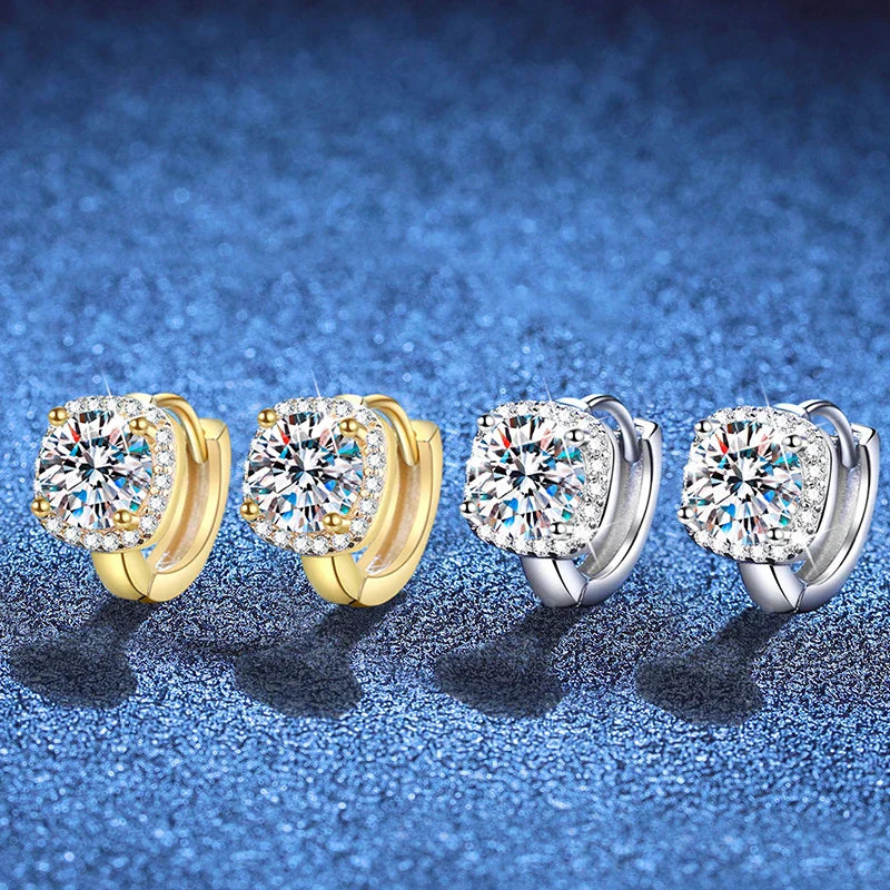 0.5ct 1ct D Color Sparkling Moissanite Earrings 925 Sterling Silver with Yellow Gold Plated Hoop Earrings For Women