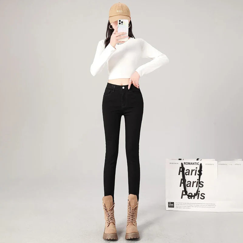 2024 Sexy Women Blue Slim Skinny Denim Jeans High Waist Elastic Mom Jeans Stretch Washed Pencil Pants Streetwear Tight Trousers