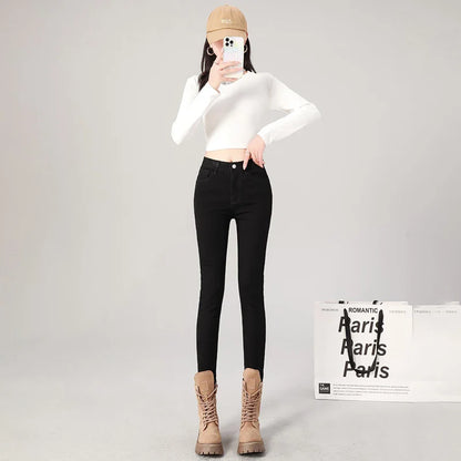 2024 Sexy Women Blue Slim Skinny Denim Jeans High Waist Elastic Mom Jeans Stretch Washed Pencil Pants Streetwear Tight Trousers