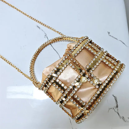 Ladies Rhinestone Evening Bag Fashionable Banquet Luxury Designer Handbag Metal Unique Bucket Versatile Women Tote Bag