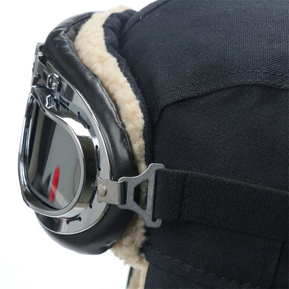 Army Military Ushanka Men&Women Windproof Winter Bomber Hats with Goggles Warm Lamb Wool Pilot Earflap Thermal Snow Cap
