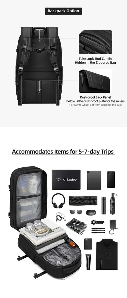 Travel Trolley vacuum compression business backpacks pump for Man Wheeled backpack On wheels luggage Rolling Bags For Boardable