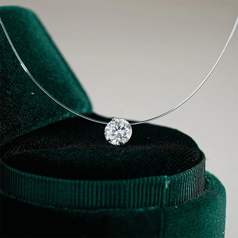0.5-5CT Brilliant Cut Certified Moissanite Necklace for Women Sparkling Fishing Line Pendant Pure S925 Plated 18k Gold
