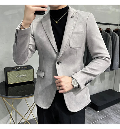 Deerskin Leather Jacket Blazer Men Casual Slim Fit Blazer Hombre Suit Leather Jacket Men Terno Masculino Men Clothing 6 Color