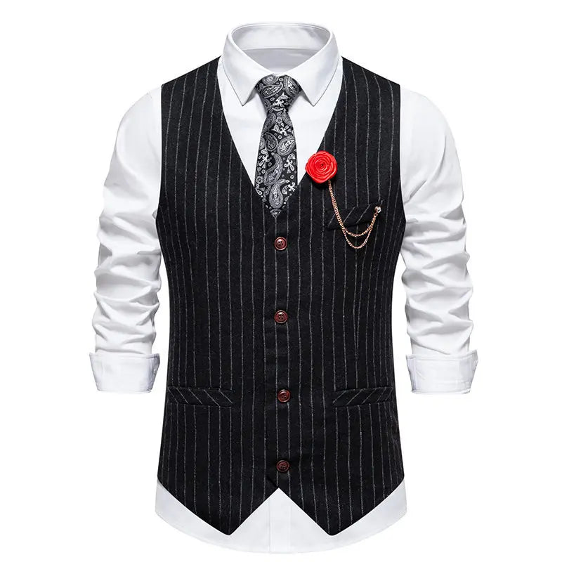 Men Suit Vest Vintage Striped Single-breasted Man Waistcoats Business Casual Slim Sleeveless Male Party Dress Vests