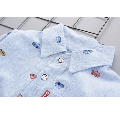 2-5 Years Spring Autumn Comfortable Casual Boys Clothing Set 2 Color Cartoon Car Full Sleeve Shirt + Jeans 2Pcs Outfit For Kids