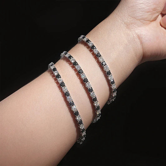Bracelet de tennis en moissanite noire et blanche de 3/4/5/6,5 mm, certifié GRA, pour hommes et femmes, bracelets à maillons en argent 925 véritable