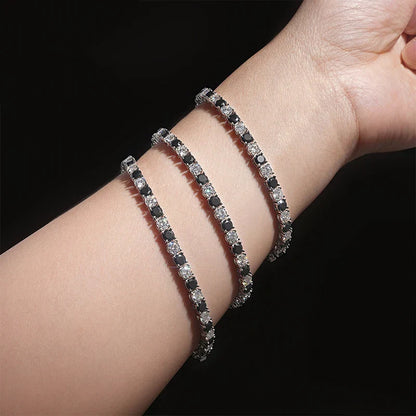 Sparkling 3/4/5/6.5MM Black White Full Moissanite Diamond Tennis Bracelet for Men Women Original S925 Silver Link Bracelets