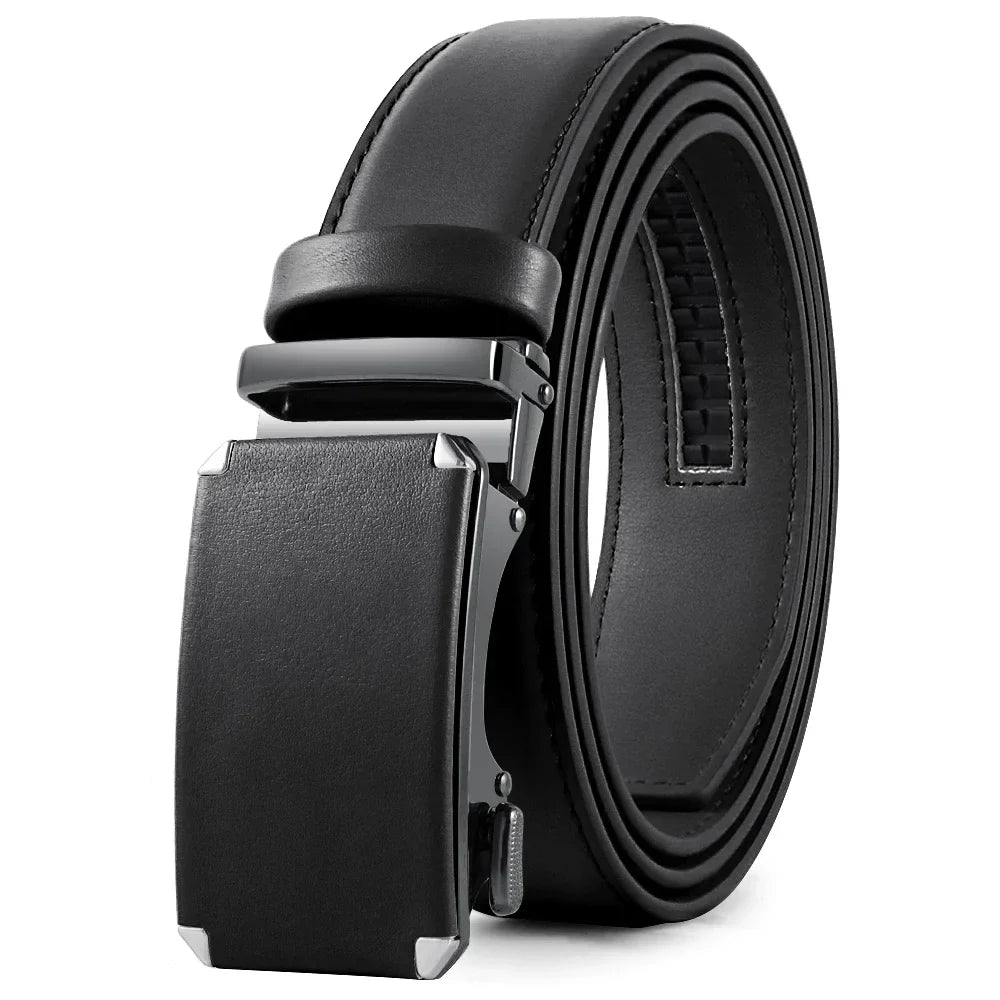 Mens Leather Belt Metal Automatic Genuine Leather Belts Leisure Fashion Ratchet Belts for Men Pants Fashion Genuine Leather Belt