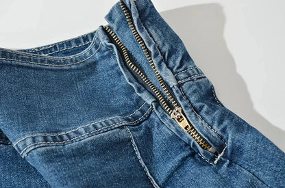 2025 Summer New TARUXY Denim Y2k Skirt with Pleats and Belt 90s E-girl Korean Skirts For Women High Street Jeans Short Bottom