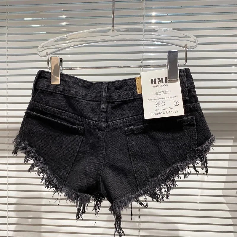 Denim Shorts Women High Street Hotsweet Casual Low Waist Raw Edges Holes A-line Korean Style Y2k Spicy Girls Summer Shorts