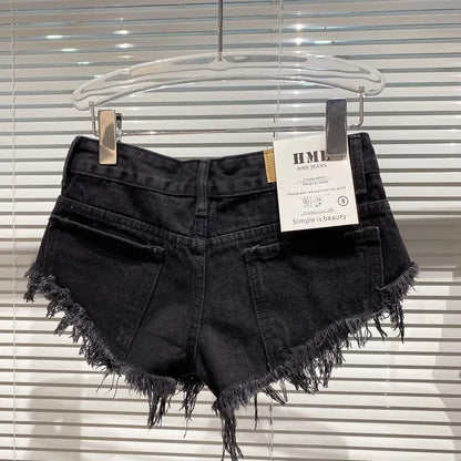 Denim Shorts Women High Street Hotsweet Casual Low Waist Raw Edges Holes A-line Korean Style Y2k Spicy Girls Summer Shorts