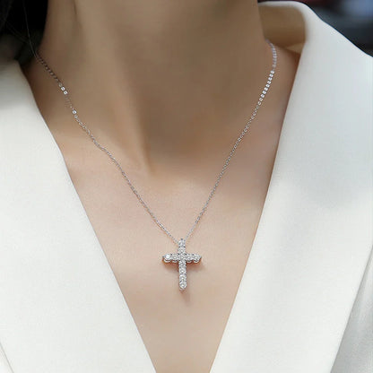 Moissanite Cross Pendant Necklace Original S925 Sterling Sliver Plated 18k White Gold Jesus Cross Necklace Jewelry For Men/Women