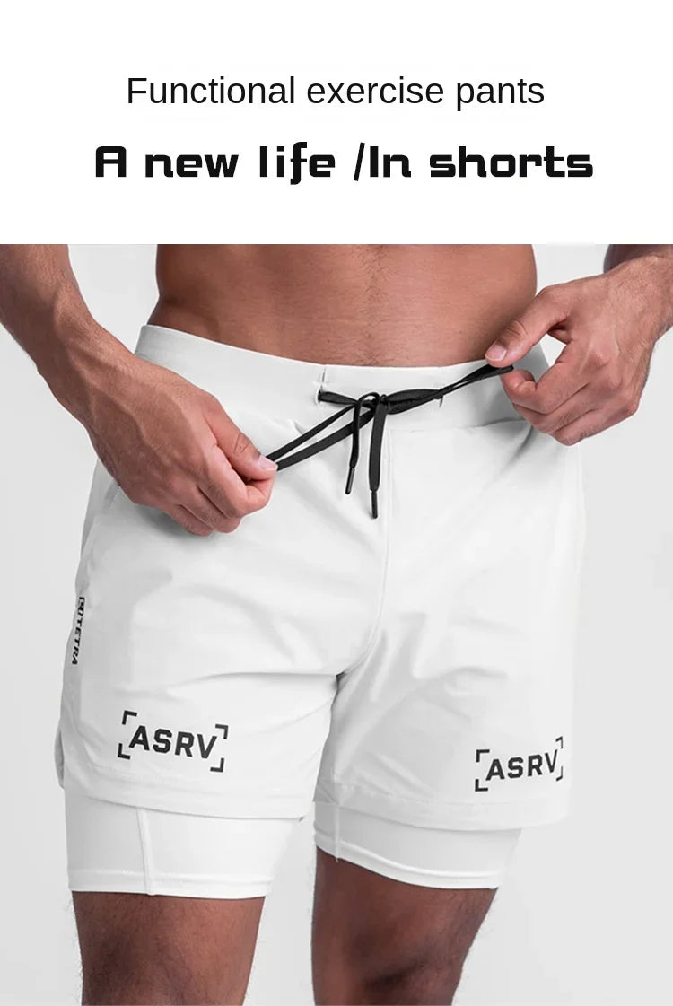 Mens Quick Dry 2 in 1 Double-deck Shorts Gym Fitness Basketball Jogger Short Pants Summer Sports Workout Bottoms Sweatpants