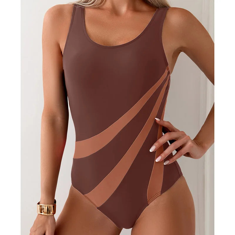 Sexy One Piece Swimsuit Women Trendy Contrast Color Swimwear Push Up Swimming Summer 2025 New Bathing Suits Bodysuits Beachwear