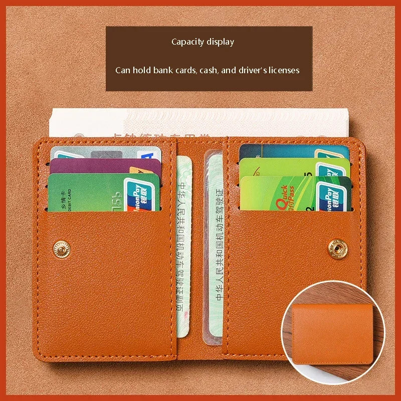 Portefeuille mini en cuir souple 2025 – Porte-cartes pliable fin avec bouton-pression pour femmes et hommes