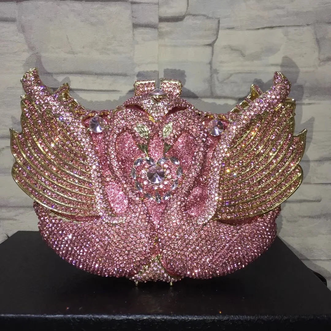 Chain New Product Hot Sale Ladies Purse Crystal Stone Evening Bags Swan Lady Purses Design Swan Clutch Bag