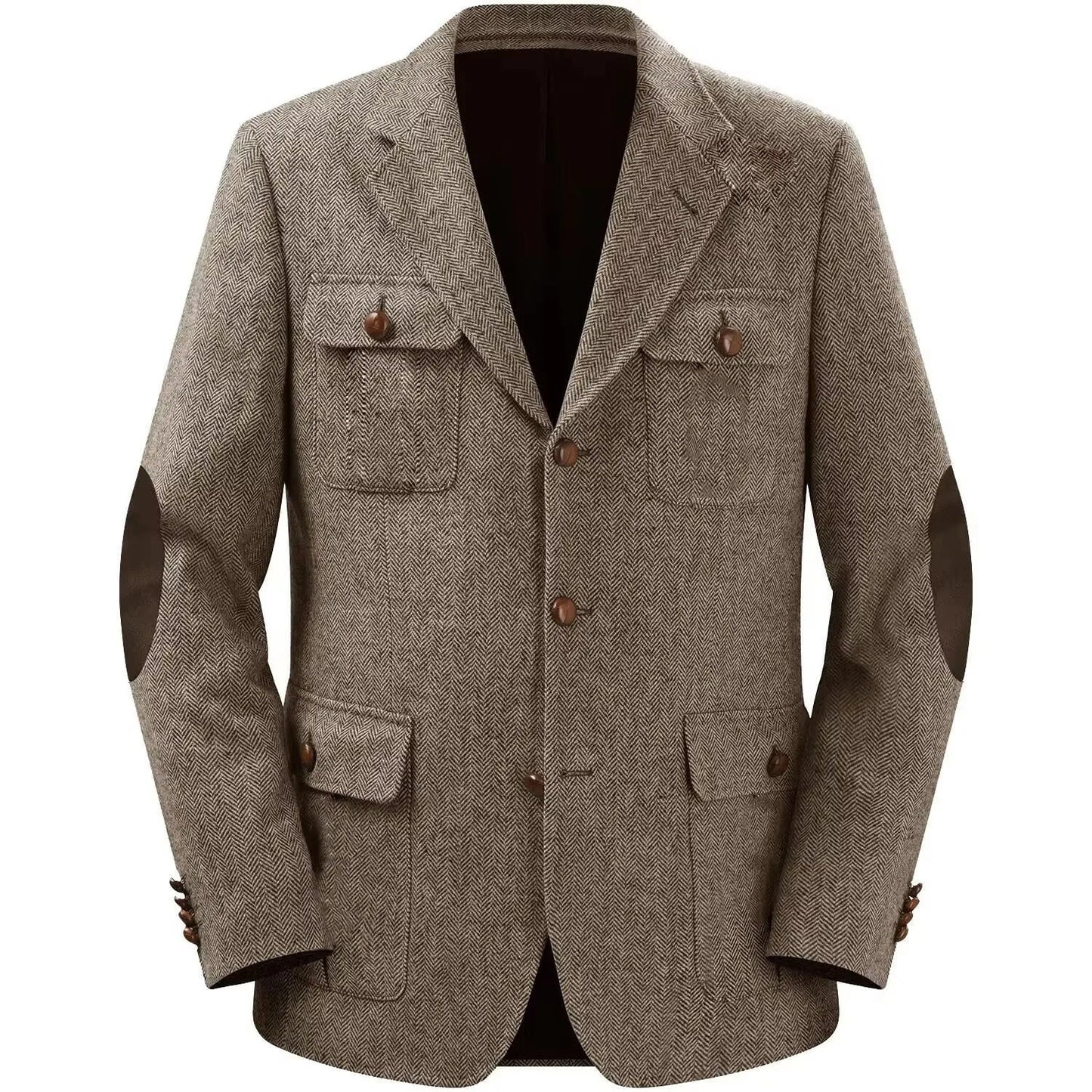 Autumn Winter Multi-Pocket Hunting Jacket Herringbone Tweed Men's Sporty Formal Blazers Suit Vintage Elegance Menswear 2025 NEW