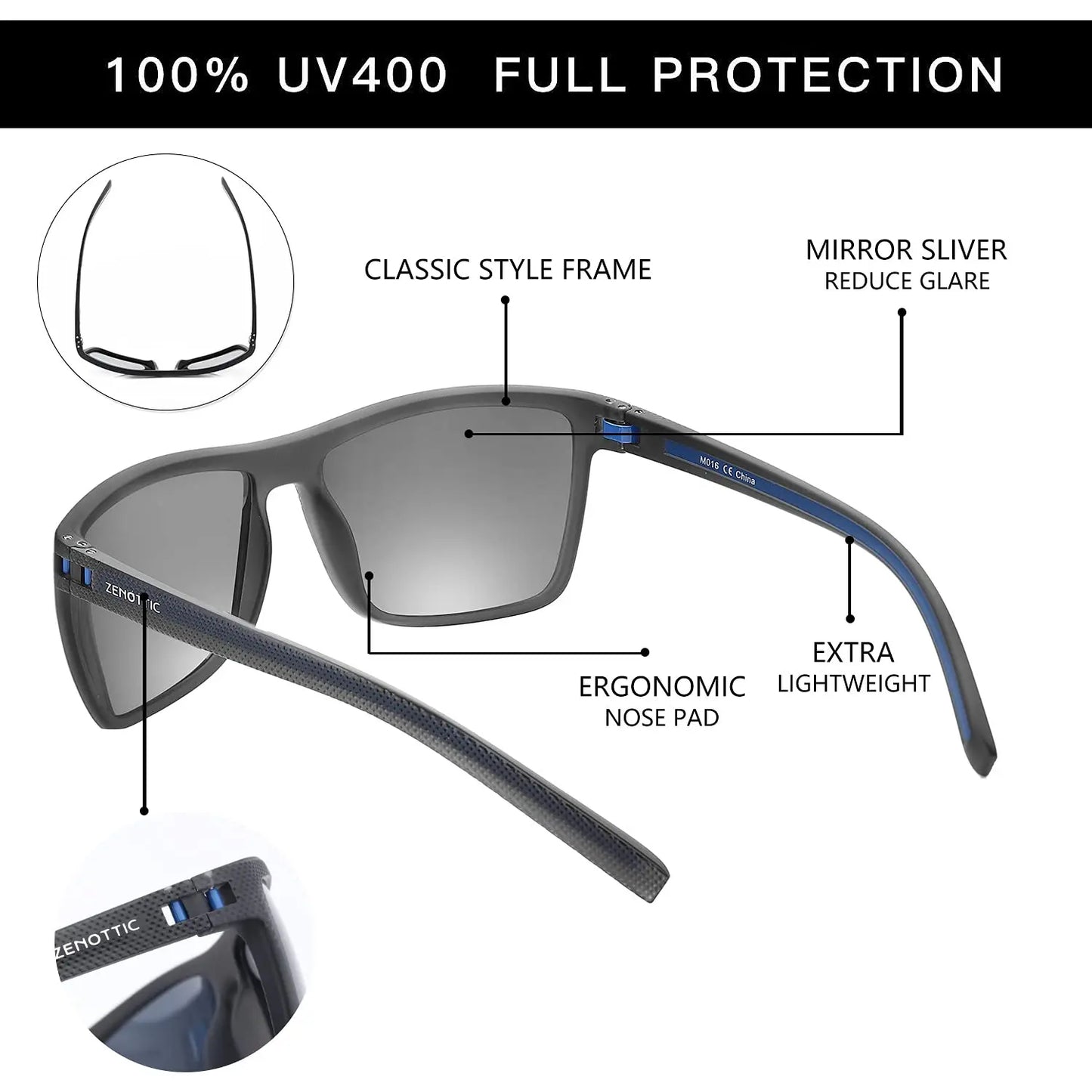 Polarized Sunglasses for Men Shades Lightweight TR90 Frame UV400 Protection Square Outdoor Trave Driving Sun Glasses