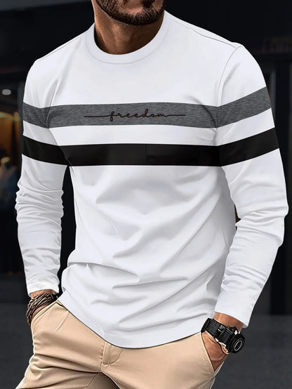 2026 Autumn Men's T-Shirt Clothing Fashion Oversized Crew Neck Long Sleeve T-Shirt Top Simple Casual Stripe T-Shirts For Men
