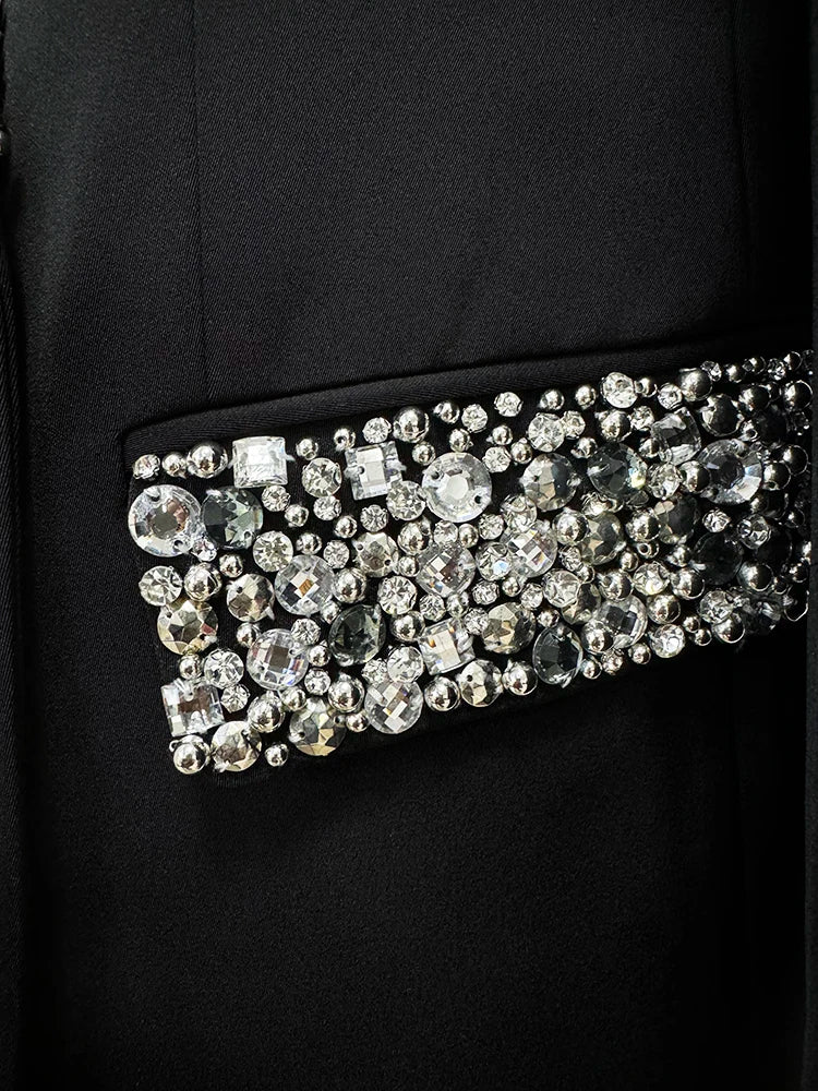 HIGH STREET Newest Fashion 2026 S/S Designer Fashion Jacket Women's Slim Fitting Luxury Rhinestone Diamonds Beaded Long Blazer