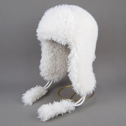 Real Fur Wool Hat Unisex New Winter Warm Bomber Russian Ushanka Hats With Ear Flaps Cow Leather Thick Snow Earflaps Baseball Cap