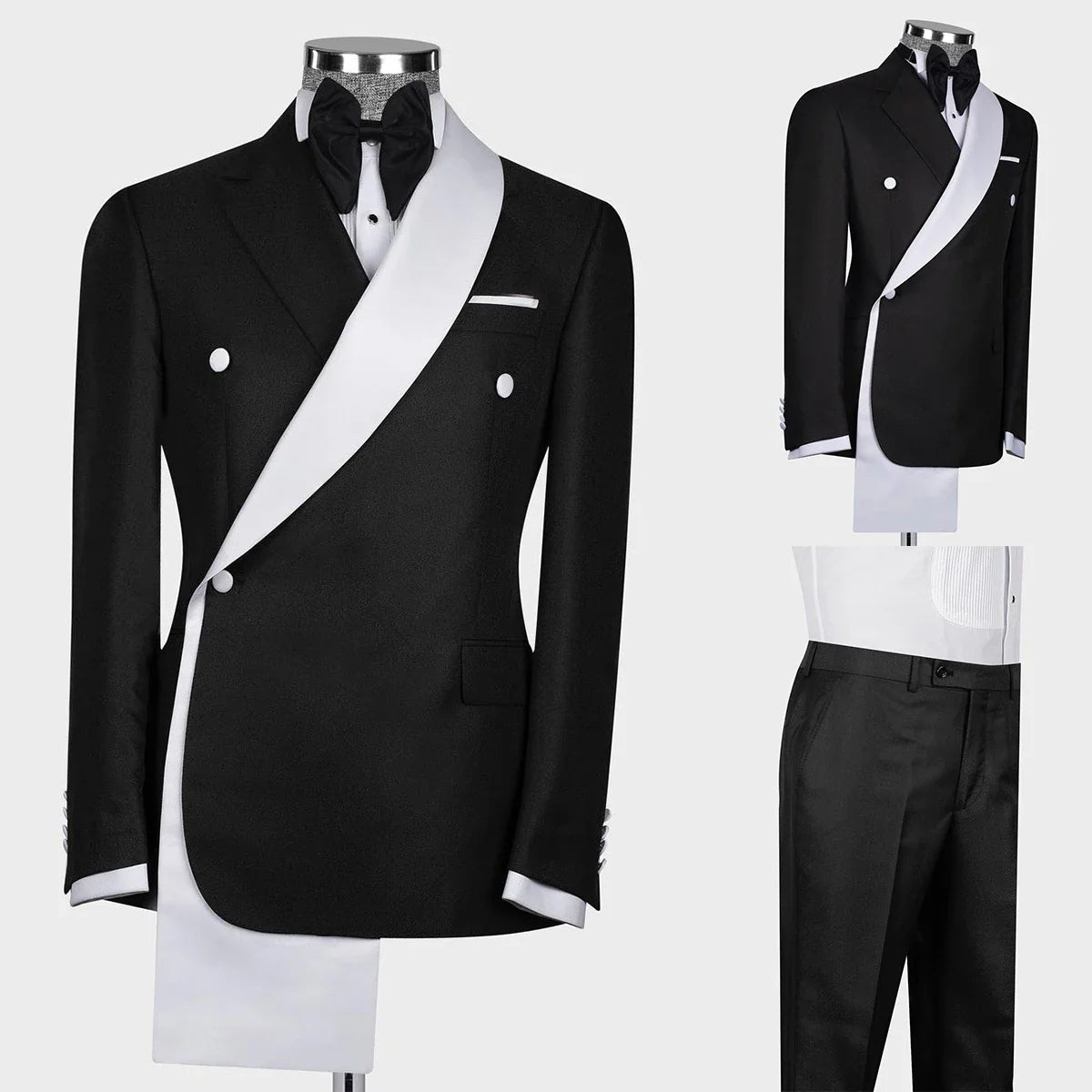 Slim Fit Men's Two Pieces One Button Suit Black Jacket & Pants Tuxedos Stylish Prom Wedding Dinner Formal Men Suits