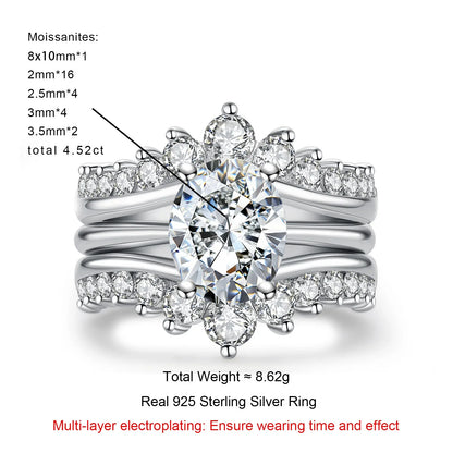 3ct Oval Moissanite Wedding Bands 18k Gold Plated 925 Sterling Silver Bridal Rings Set for Girls Jewelry Wholesale