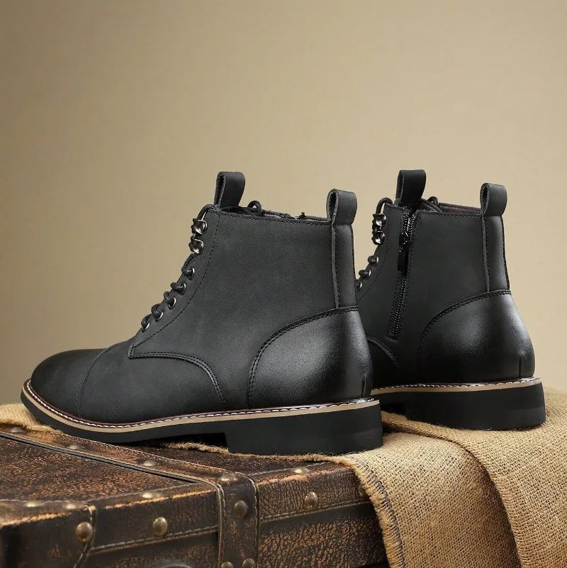 Brand Men High-top Leather Boots Classic Chelsea Boots Lace Up Pointe End Ankle Boot Men's Business Dress Boots Botas Masculinas