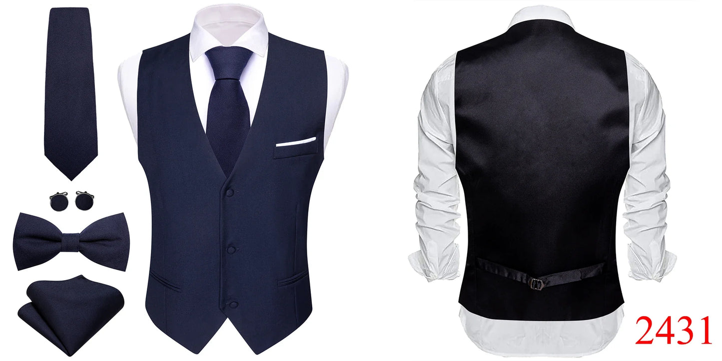 Elegant Silk Vest for Men Wedding Solid Gold Green Pink Purple Red Waistcoat Tie Bowtie Set Sleeveless Jacket Suit Barry Wang